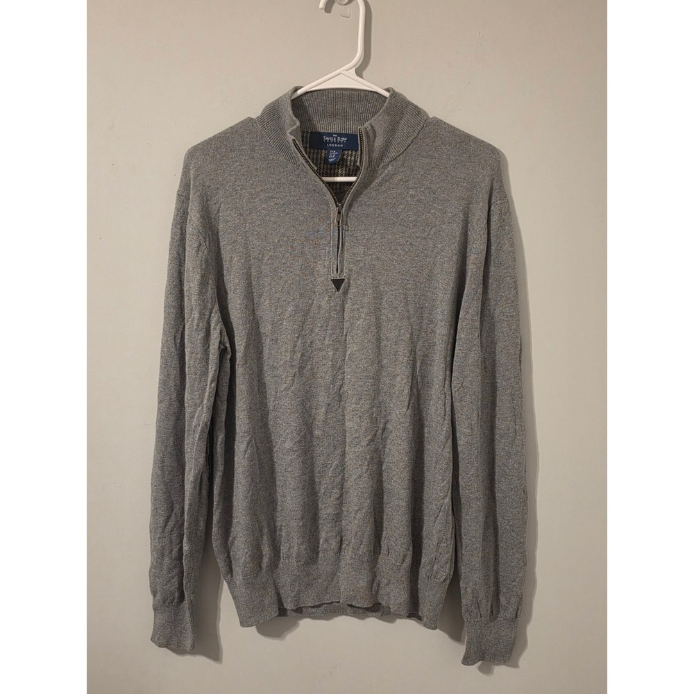 Savile Row Company Quarter Zip Sweater Mens M Gray Cashmere‎ Elbow Patch Preppy